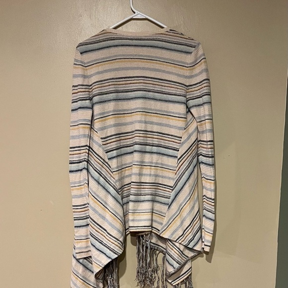 Lucky Brand Sweater Women M Beige Open Cardigan Fringe Southwestern Boho Knit - Picture 4 of 8